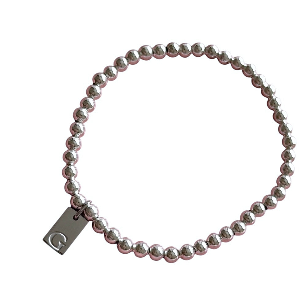 Silver Plated Engraved Initial Tag Bracelet - Positively Beaded
