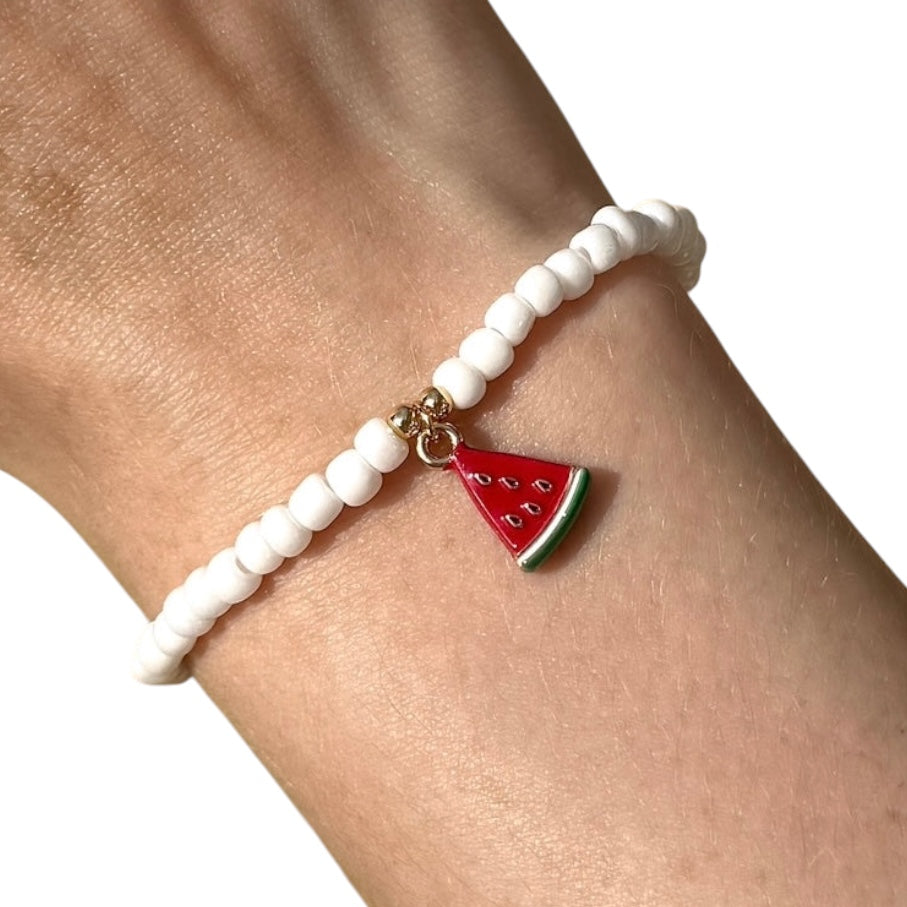 Pearl Beaded Watermelon Charm Bracelet