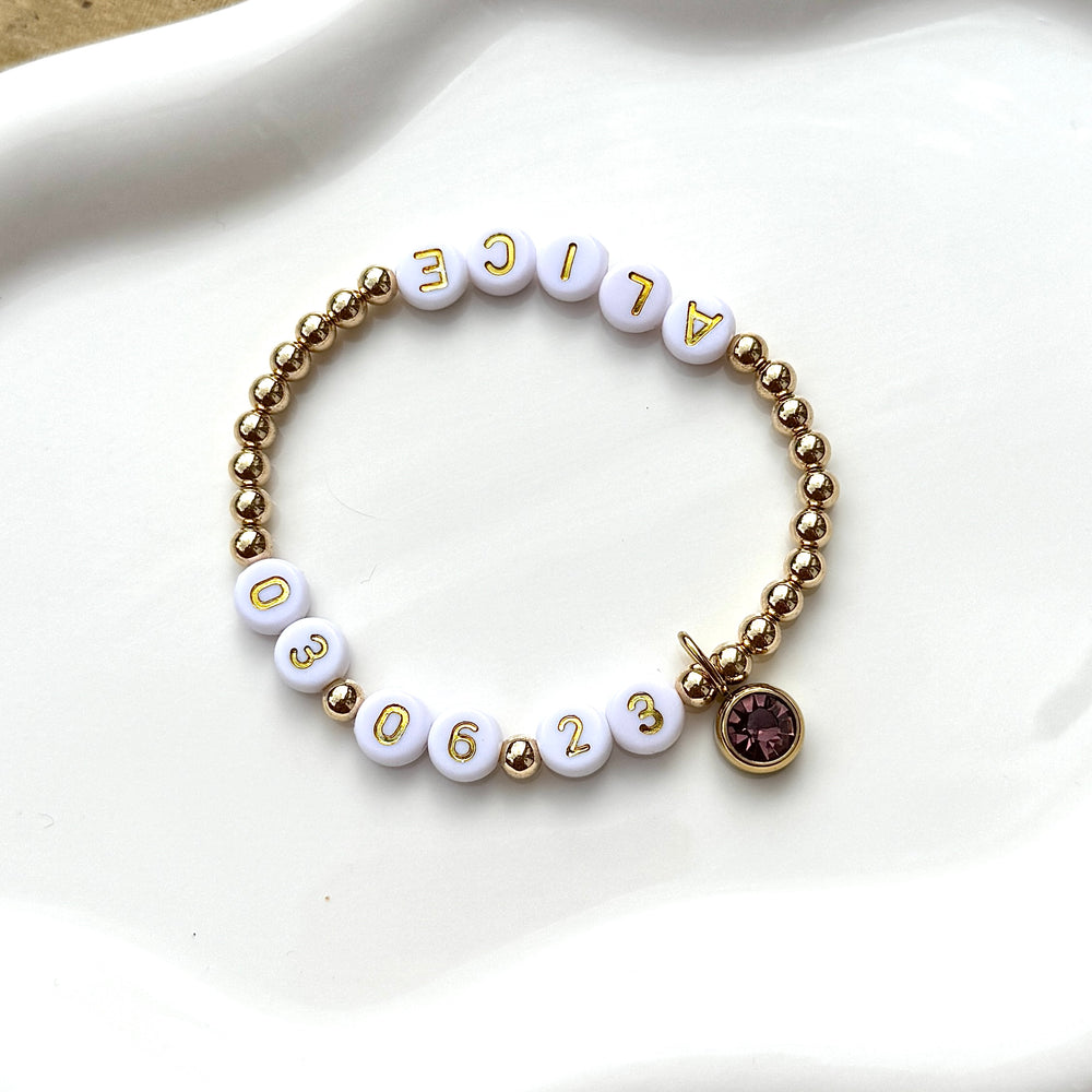 Luxe Personalised Birth Date Charm Bracelet - 14kt Gold Filled - Positively Beaded