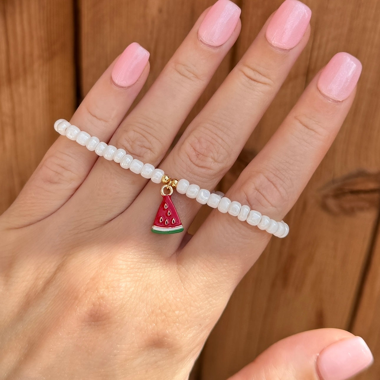 Pearl Beaded Watermelon Charm Bracelet - Positively Beaded