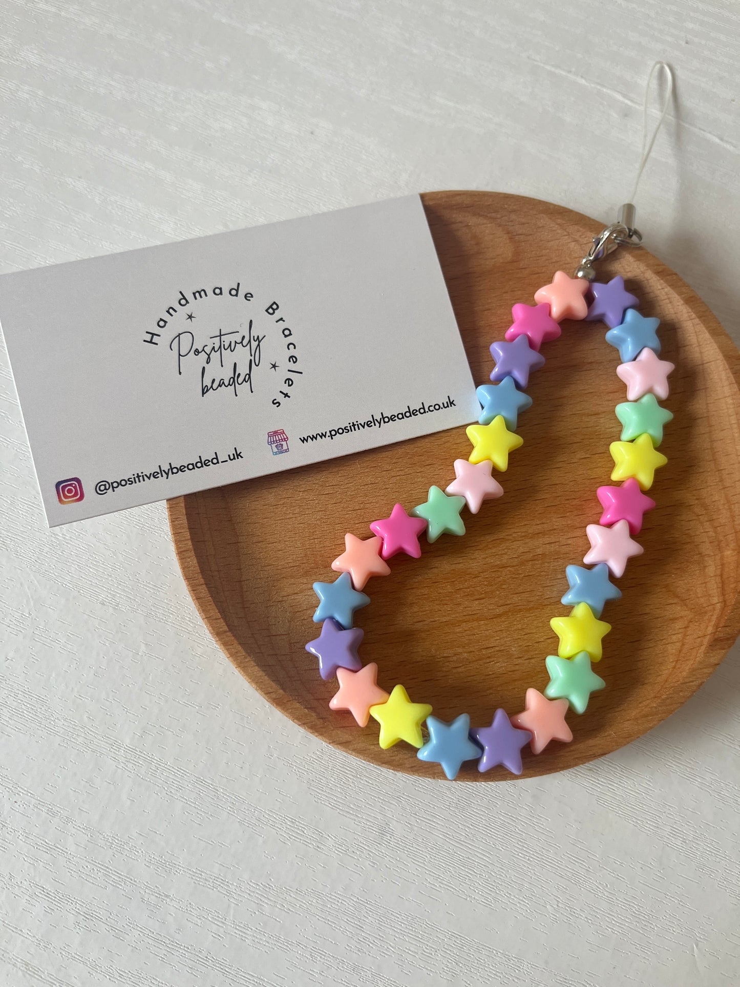 Beaded phone strap - rainbow stars