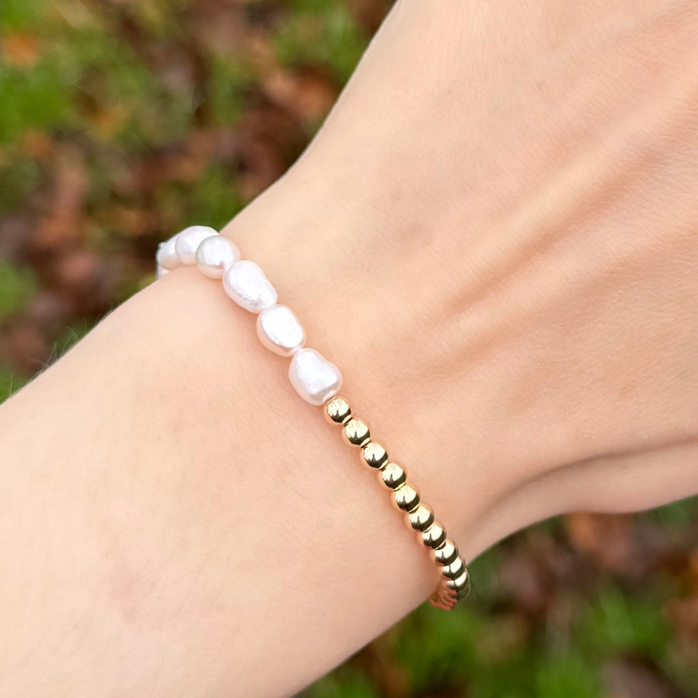 Freshwater pearl half and half bracelet - gold, silver, rose gold