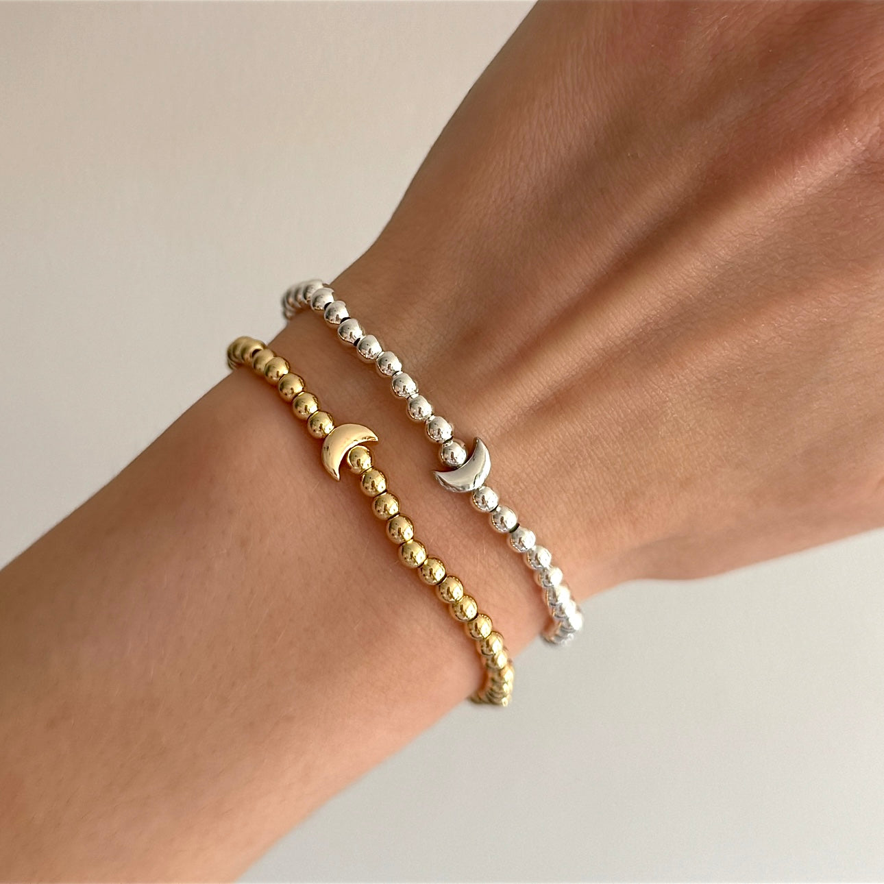 Metal Crescent Moon Beaded Bracelet - Positively Beaded