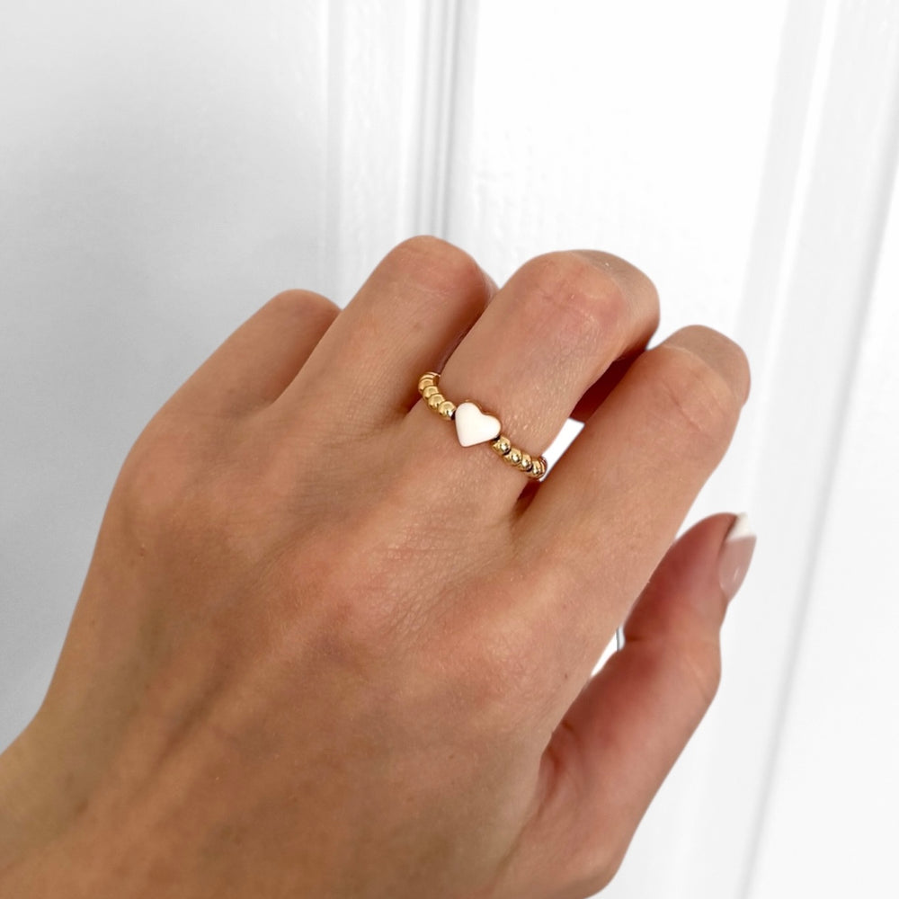 Enamel heart bead ring