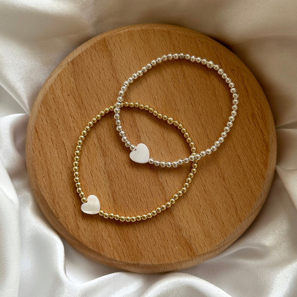 Single pearl heart 3mm stacking bracelet