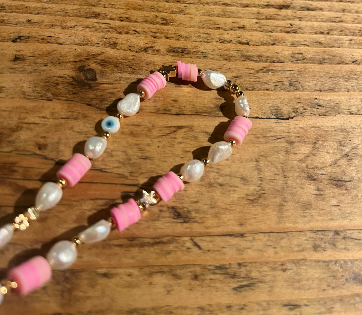 Beaded phone strap - heishi pearl