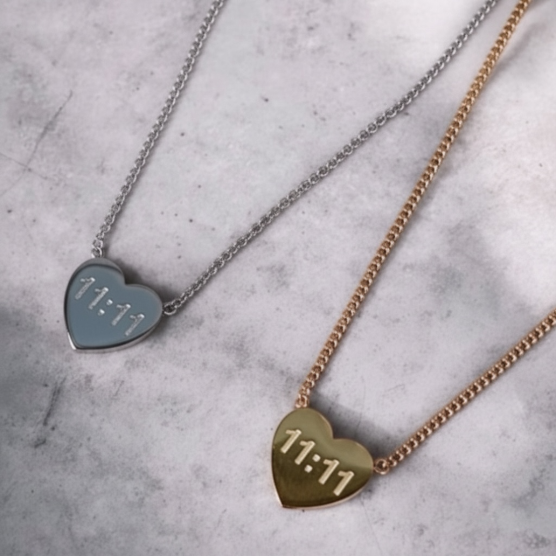 11:11 Engraved Heart Pendant Necklace