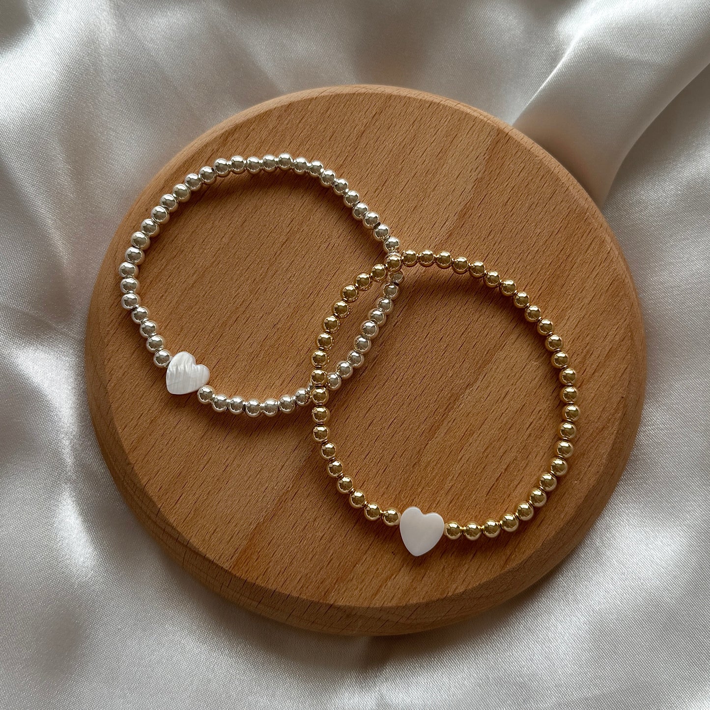 Heart of pearl beaded bracelet - 14kt gold filled or 925 sterling silver