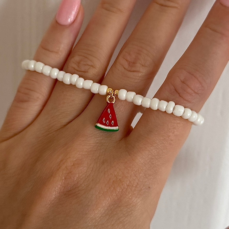 
                      
                        Pearl Beaded Watermelon Charm Bracelet - Positively Beaded
                      
                    