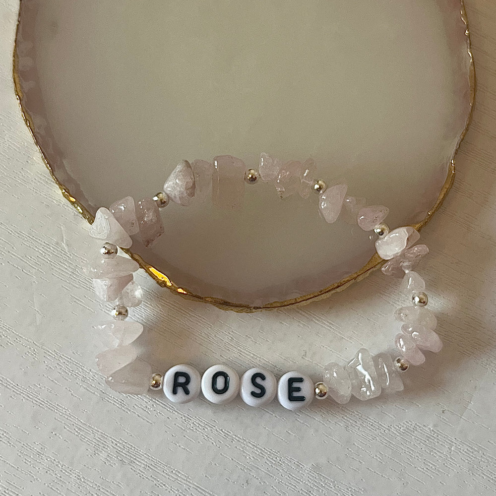 
                      
                        Classic rose quartz name bracelet
                      
                    