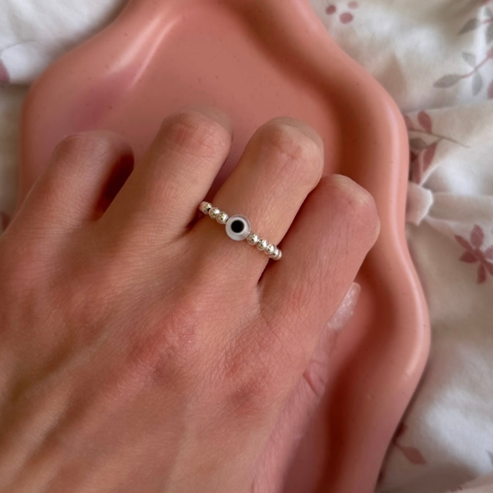 Dainty evil eye ring - clear - Positively Beaded