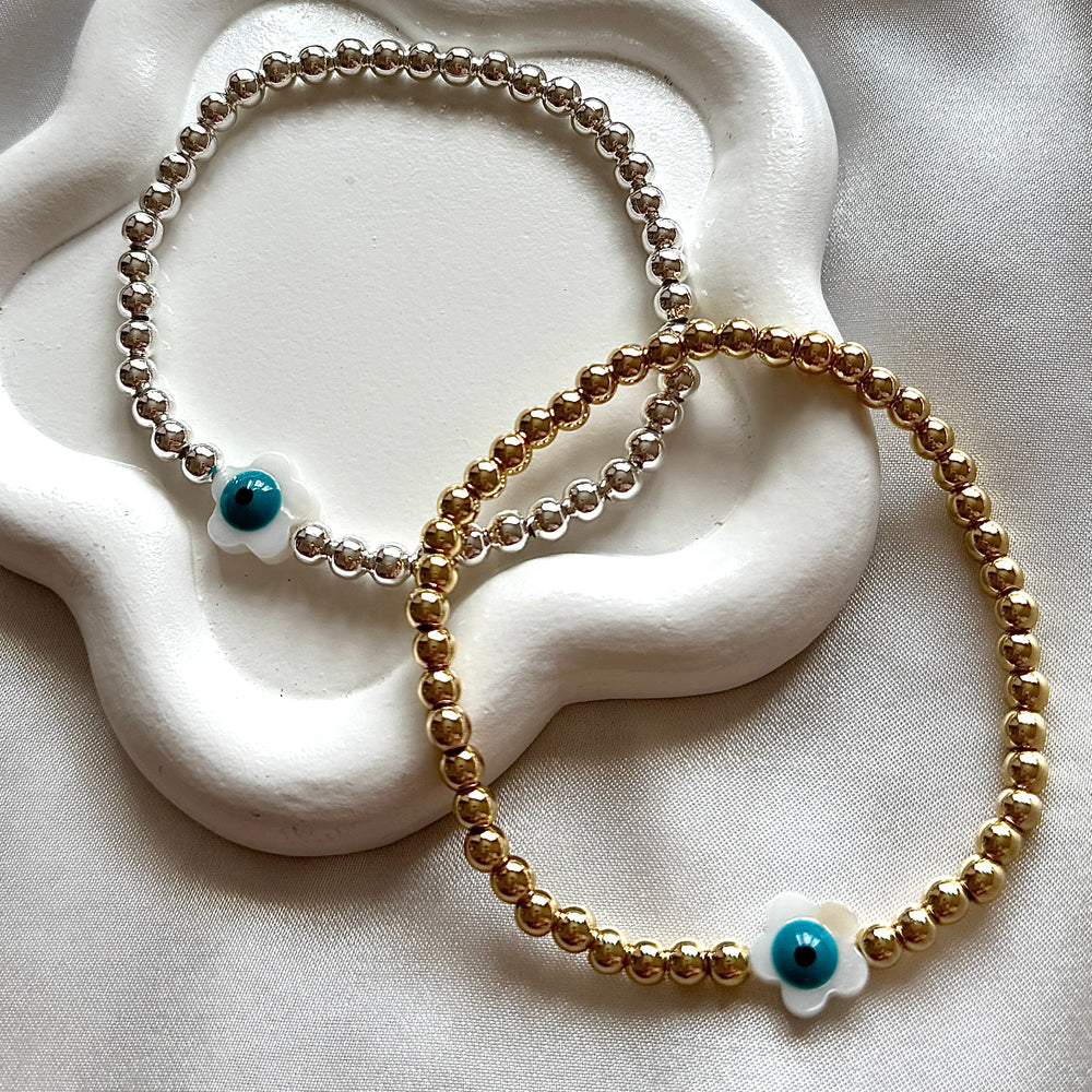 Evil eye pearl flower bracelet - Positively Beaded