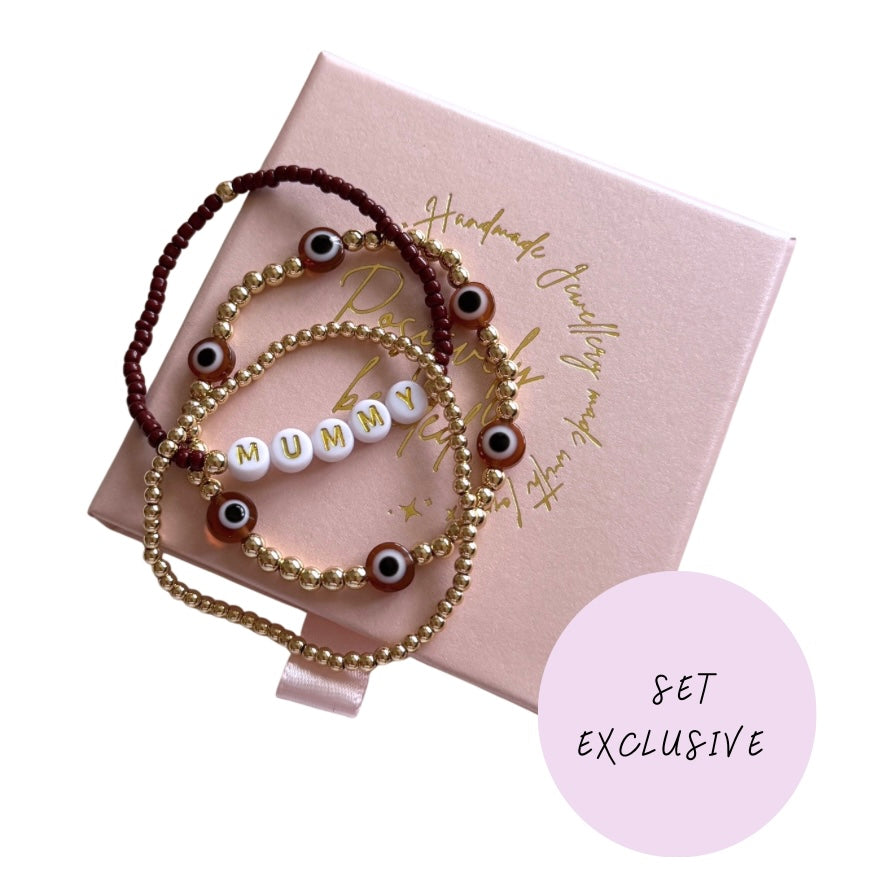 Mocha Eye Bead Bracelet Set