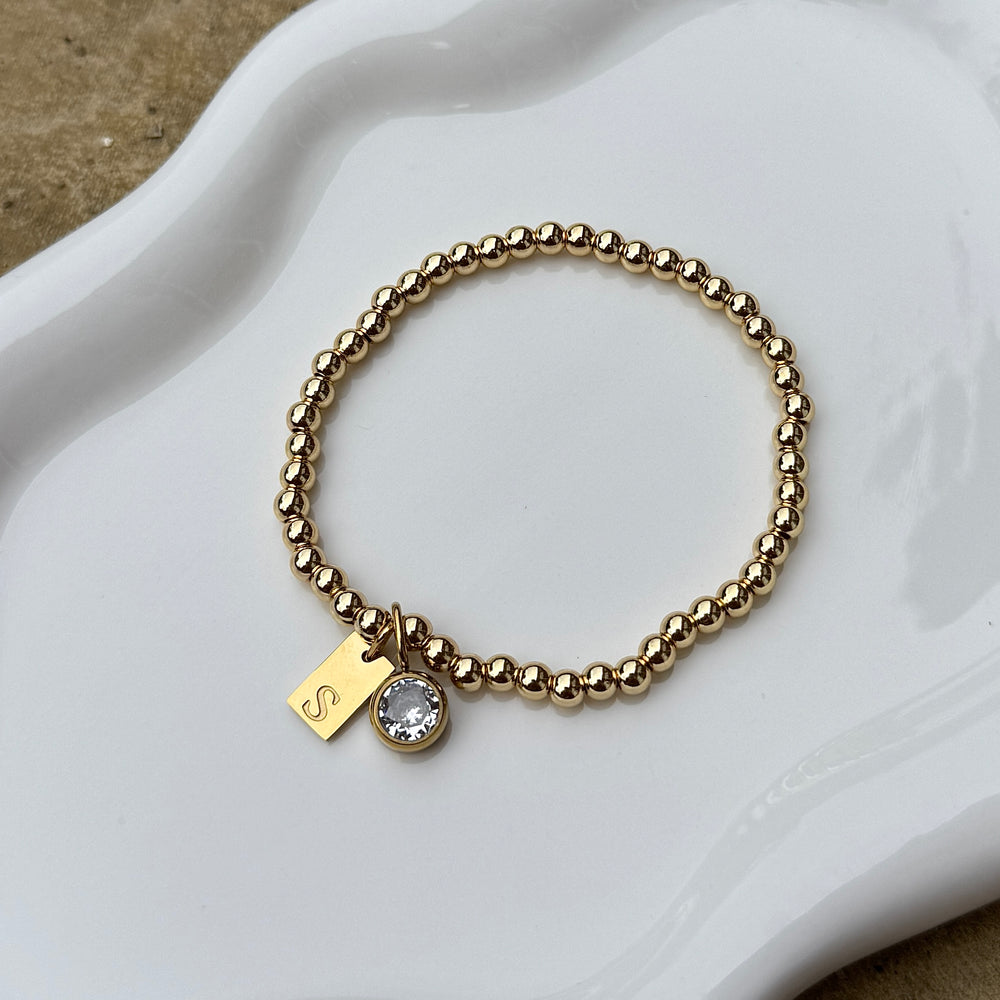 Engraved Initial Birthstone Charm Bracelet - Positively Beaded
