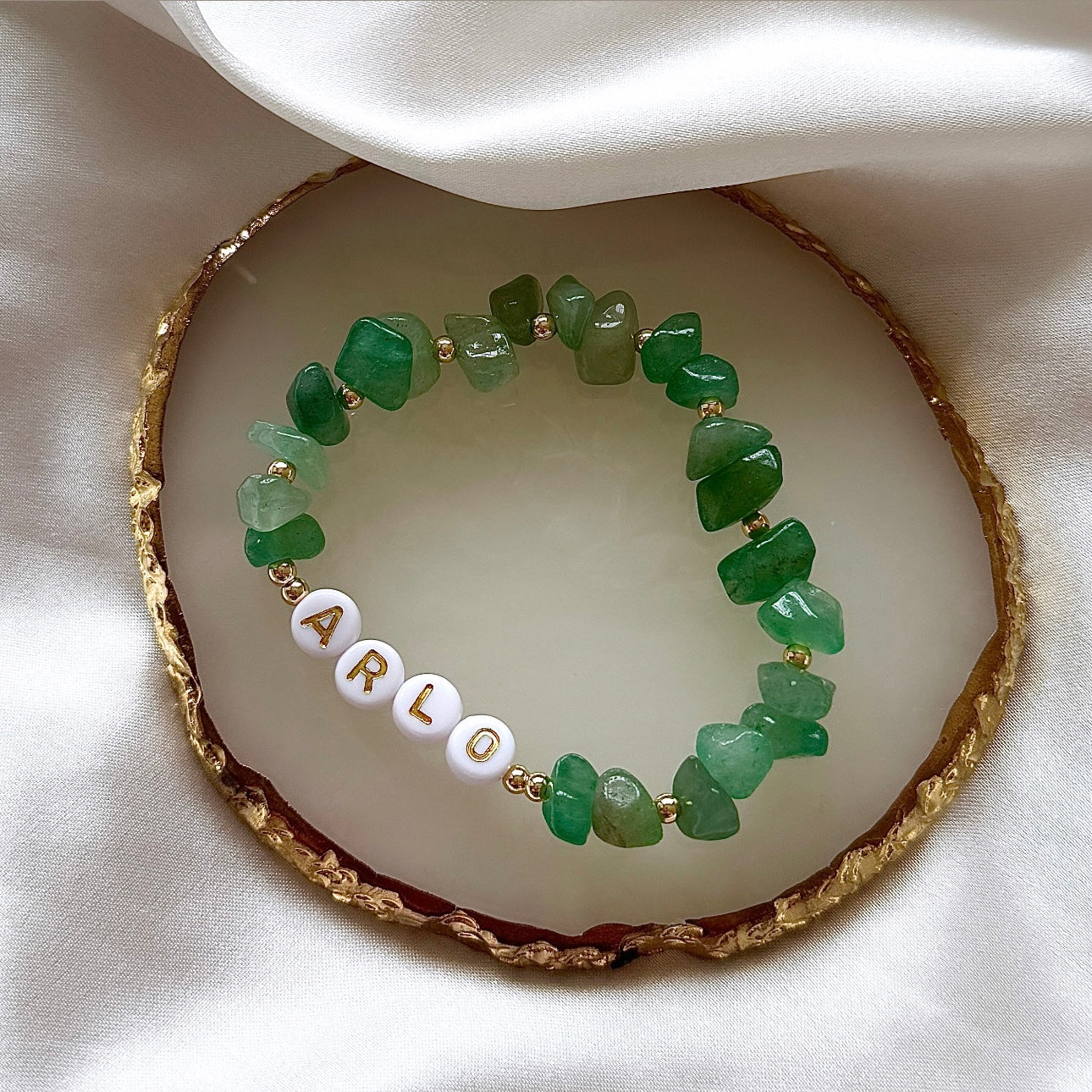 Green aventurine personalised bracelet - Positively Beaded