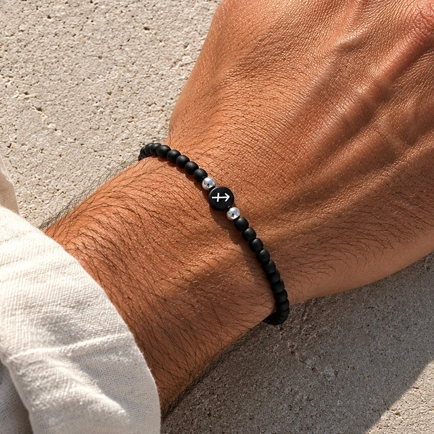 Men’s Matte Black Zodiac Symbol Bracelet