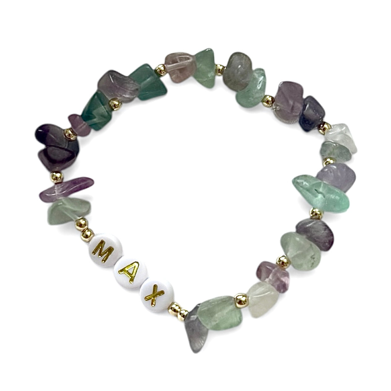 Rainbow fluorite personalised crystal bracelet