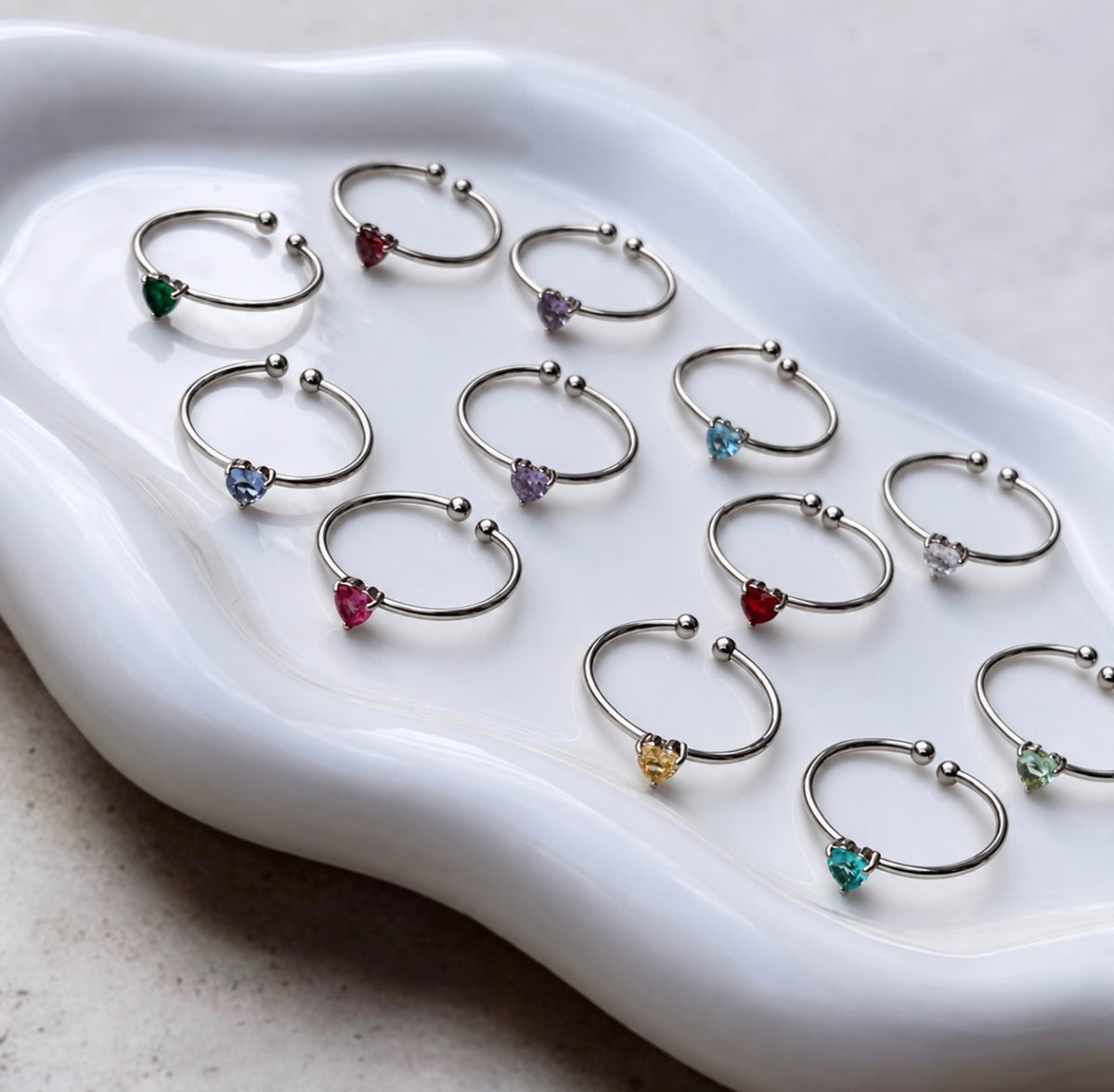 Crystal Heart Birthstone Ring