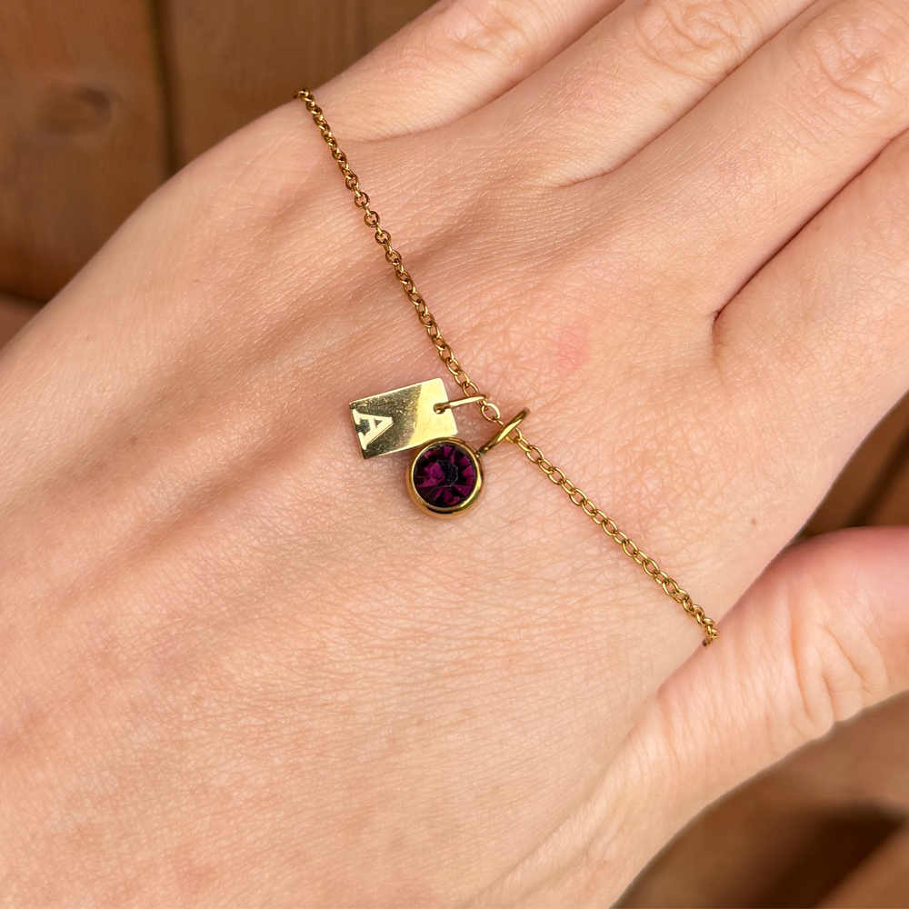 Engraved Initial Birthstone Charm Necklace - Positively Beaded