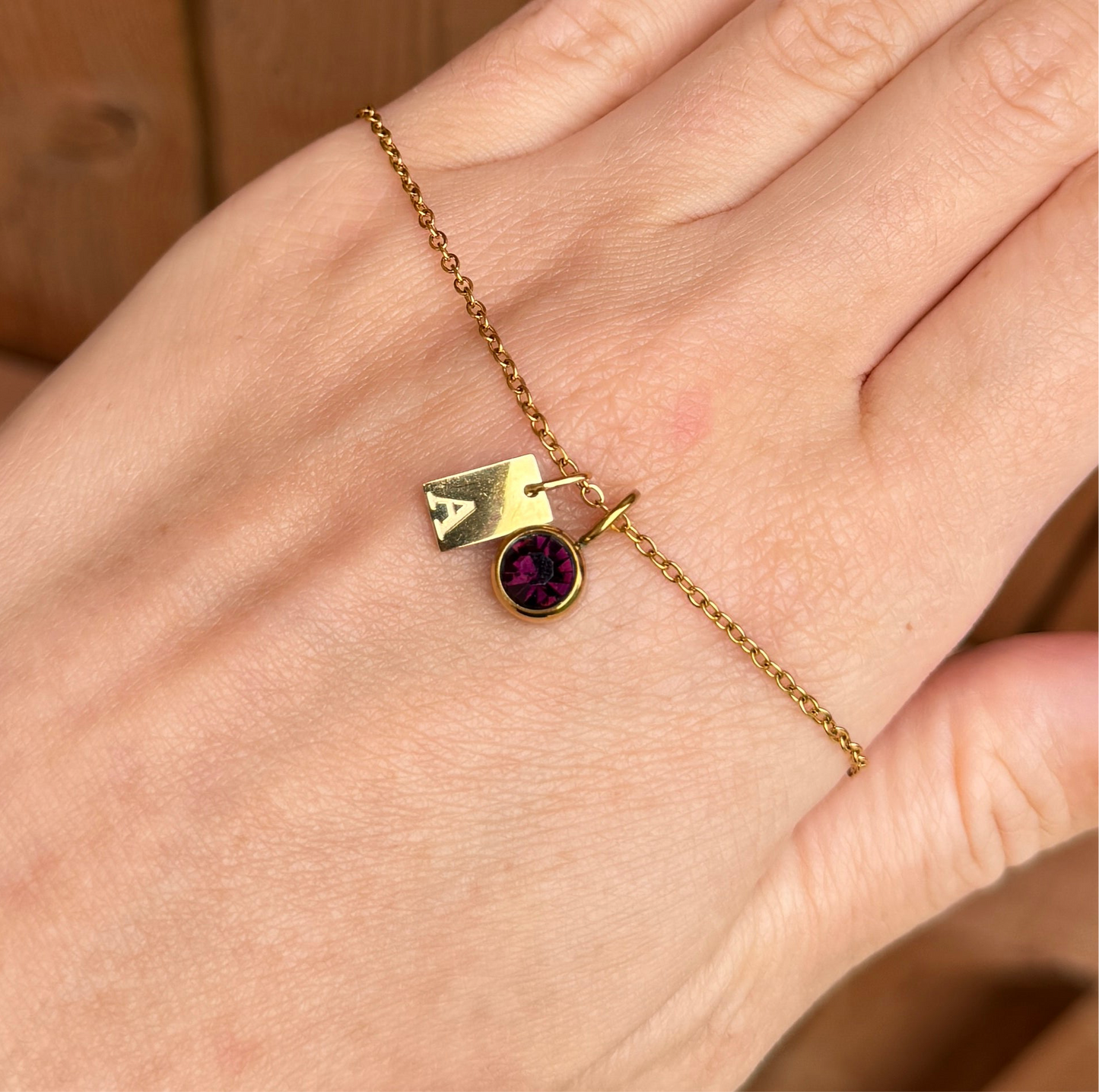 Engraved Initial Birthstone Charm Necklace - Positively Beaded