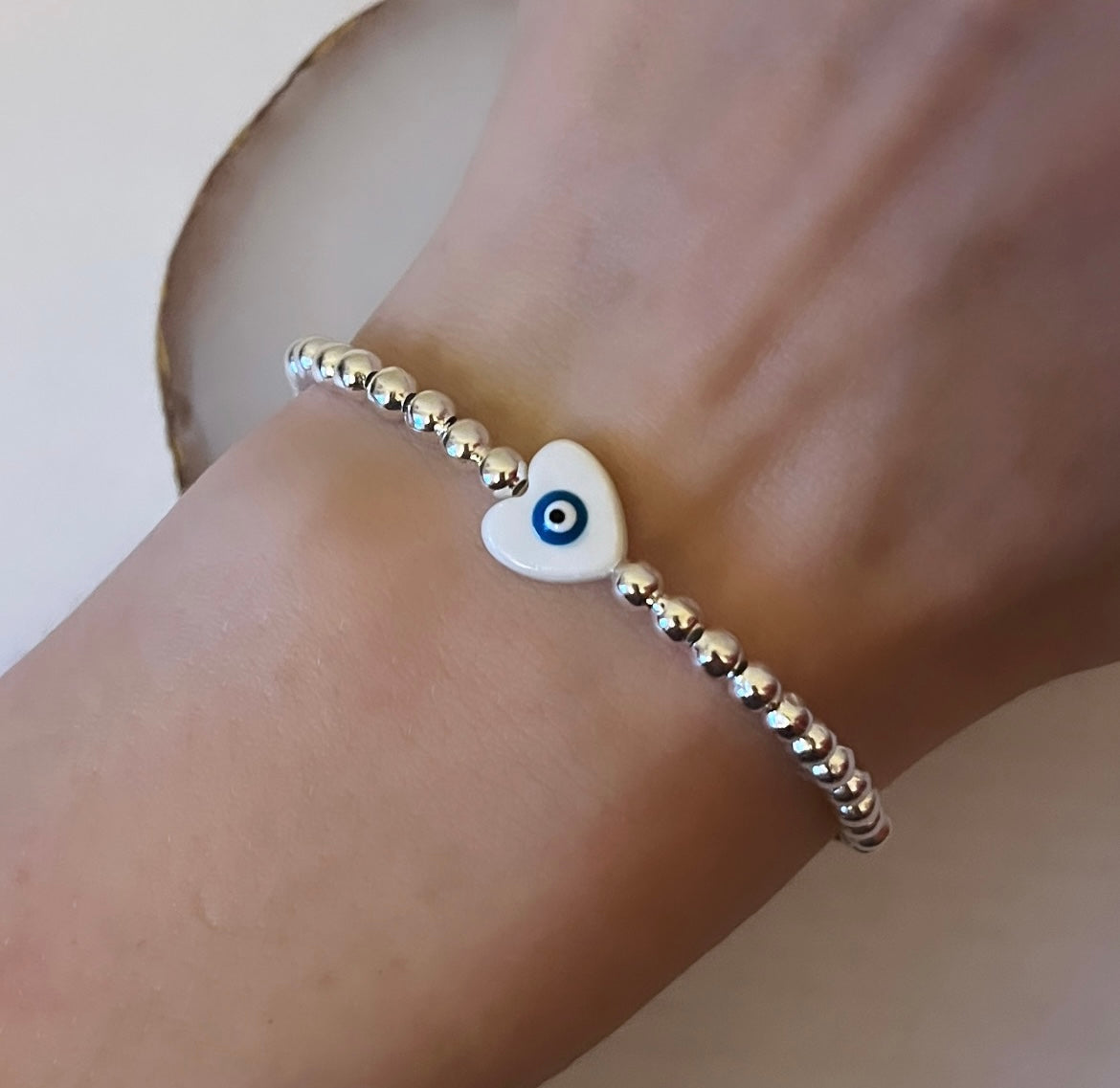 Heart evil eye bracelet - silver plated