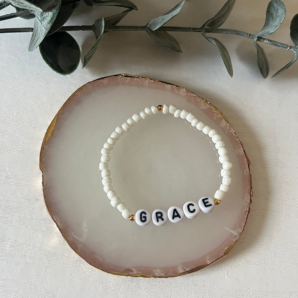 Classic name bracelet - pearl white - Positively Beaded