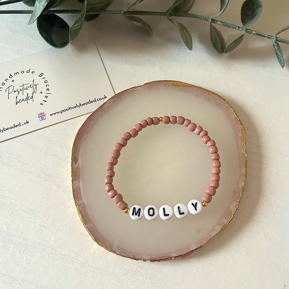 Classic name bracelet - dusty red - Positively Beaded
