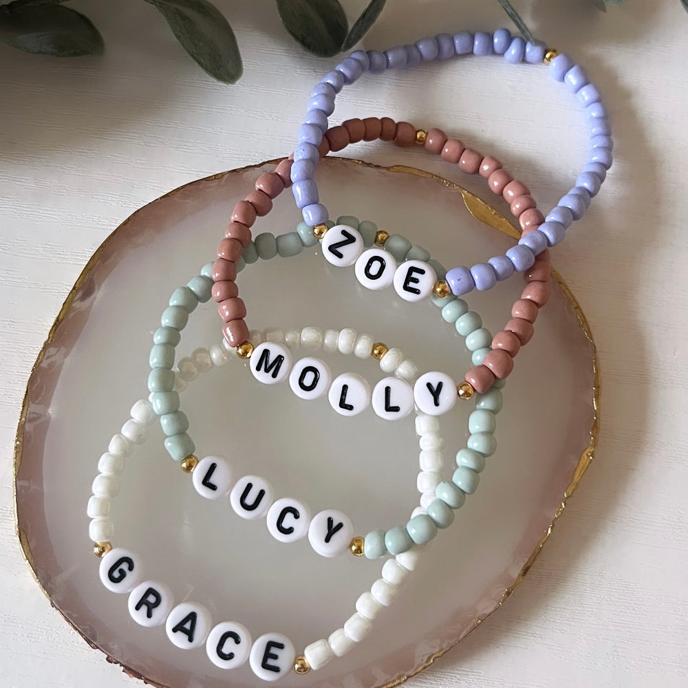 
                      
                        Classic name bracelet - soft sage - Positively Beaded
                      
                    