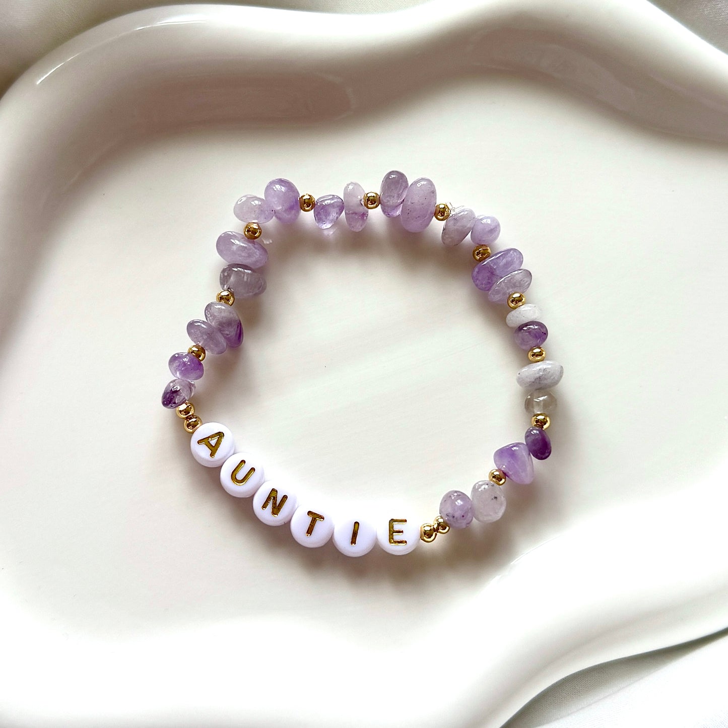 Lilac cape amethyst personalised bracelet