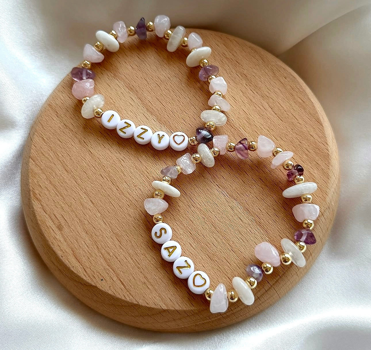 Mixed crystal symbol name bracelet