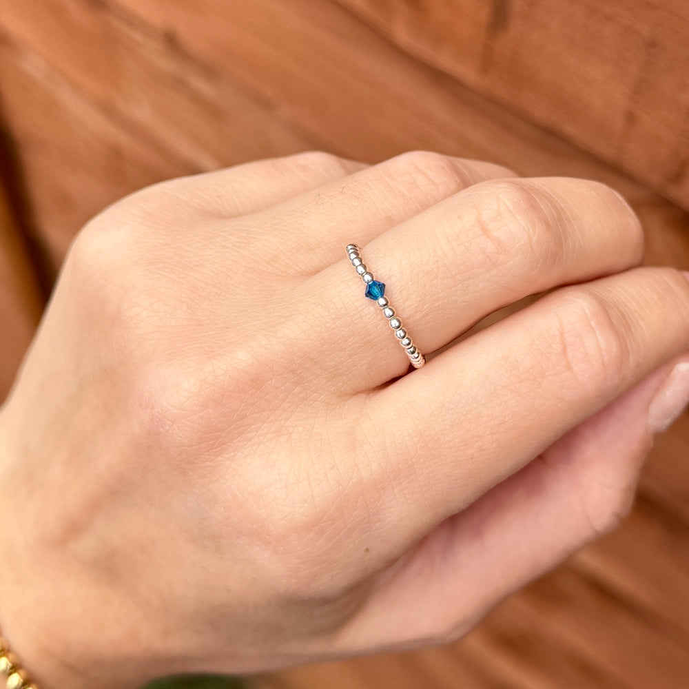 Micro 2mm Luxe Birthstone Ring - 925 Sterling Silver - Positively Beaded