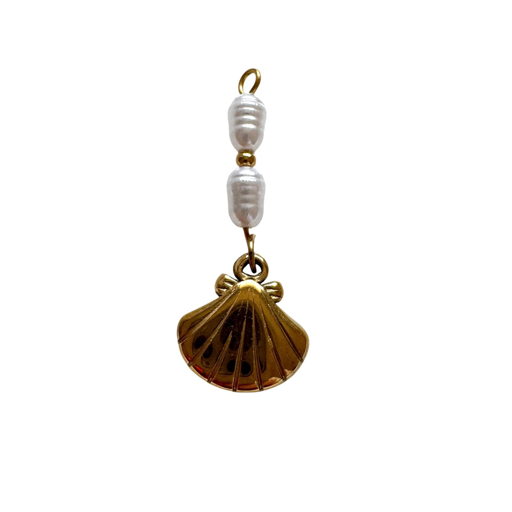 Gold Shell Pearl Drop Charm
