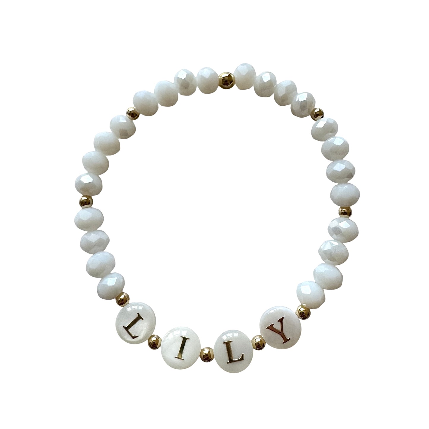Frosted Crystal Pearl Letter Name Bracelet