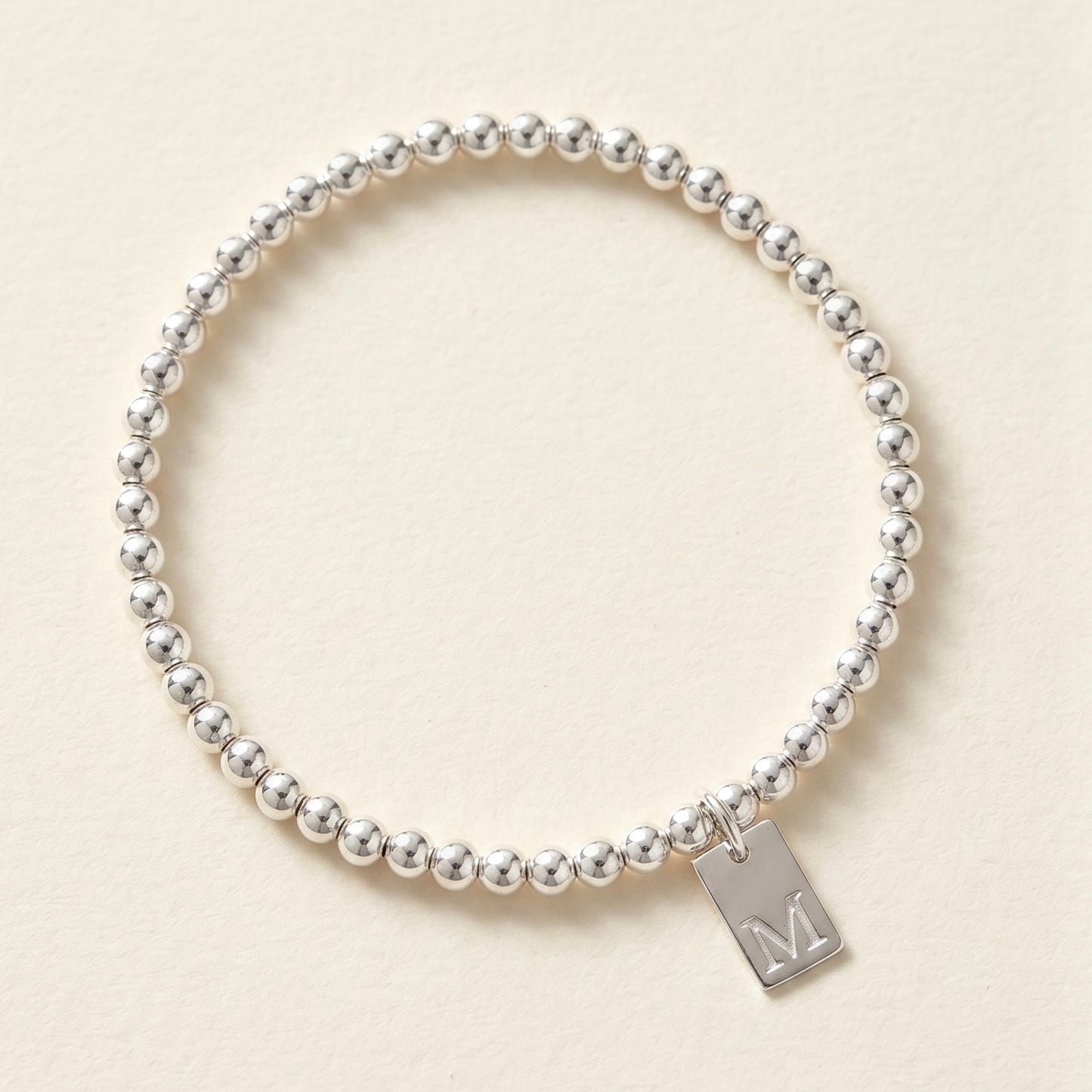 925 Sterling Silver Engraved Initial Tag Bracelet