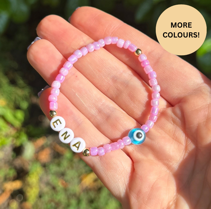 4mm Seed Bead Eye Name Bracelet - Positively Beaded