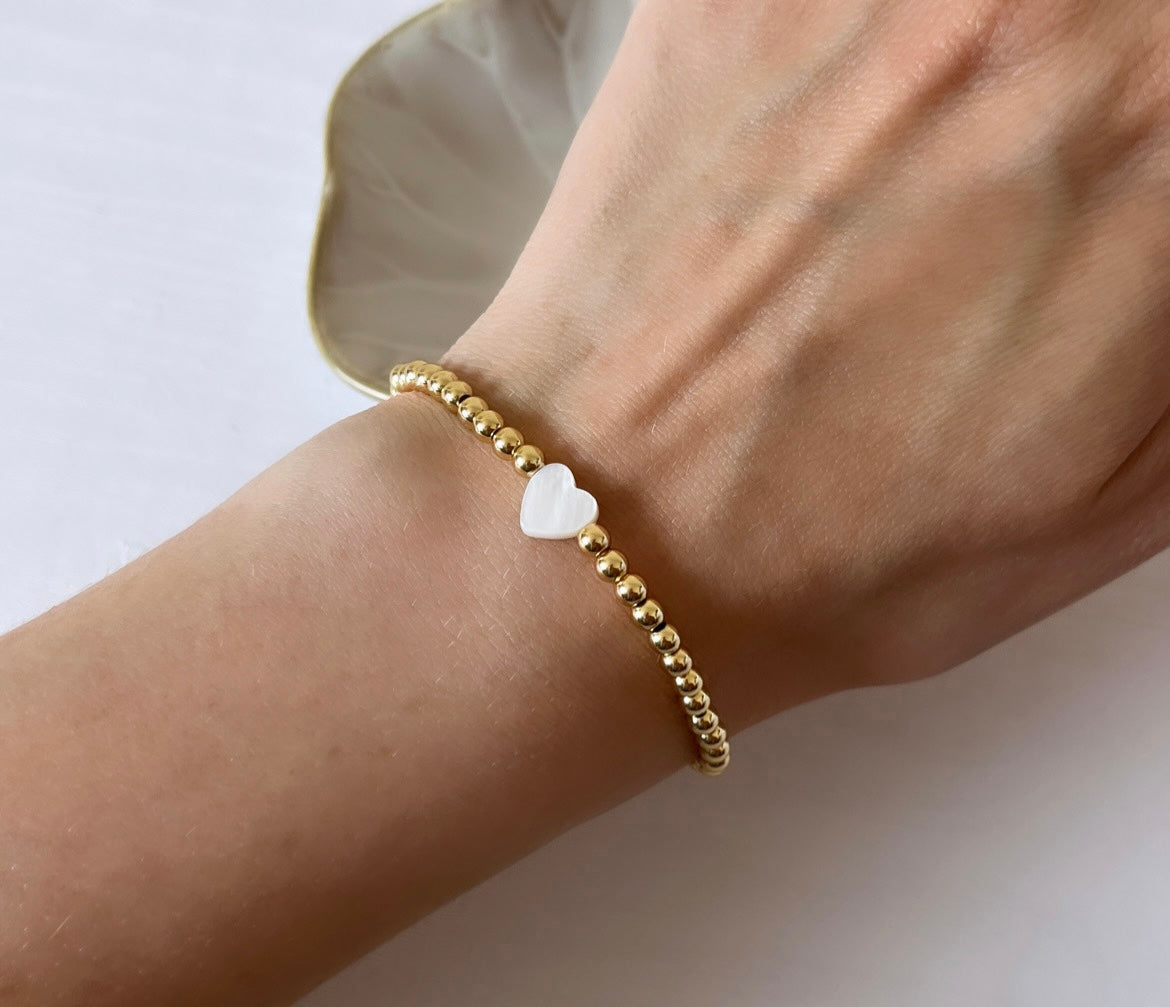 Heart of pearl beaded bracelet - gold or silver plated