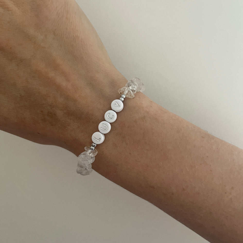 
                      
                        Clear rock crystal personalised bracelet
                      
                    