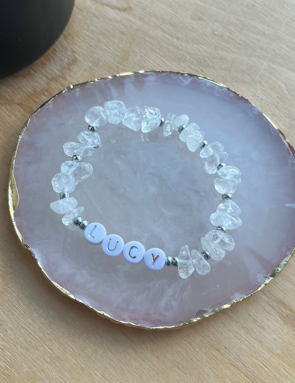 Clear rock crystal personalised bracelet