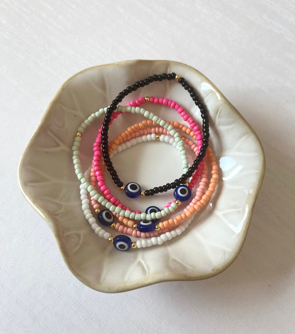 Colourful evil eye stacking bracelet