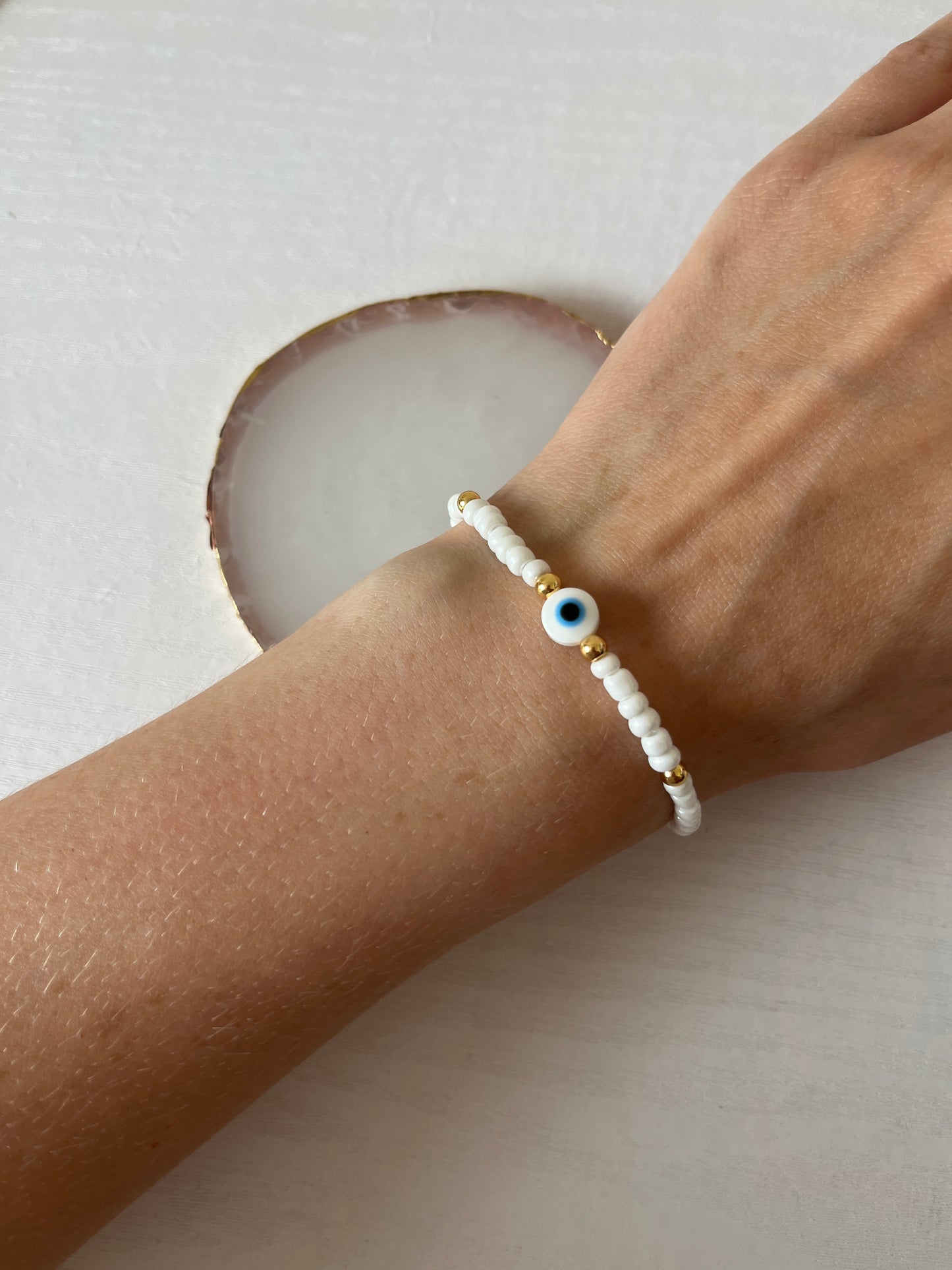 White evil eye bracelet