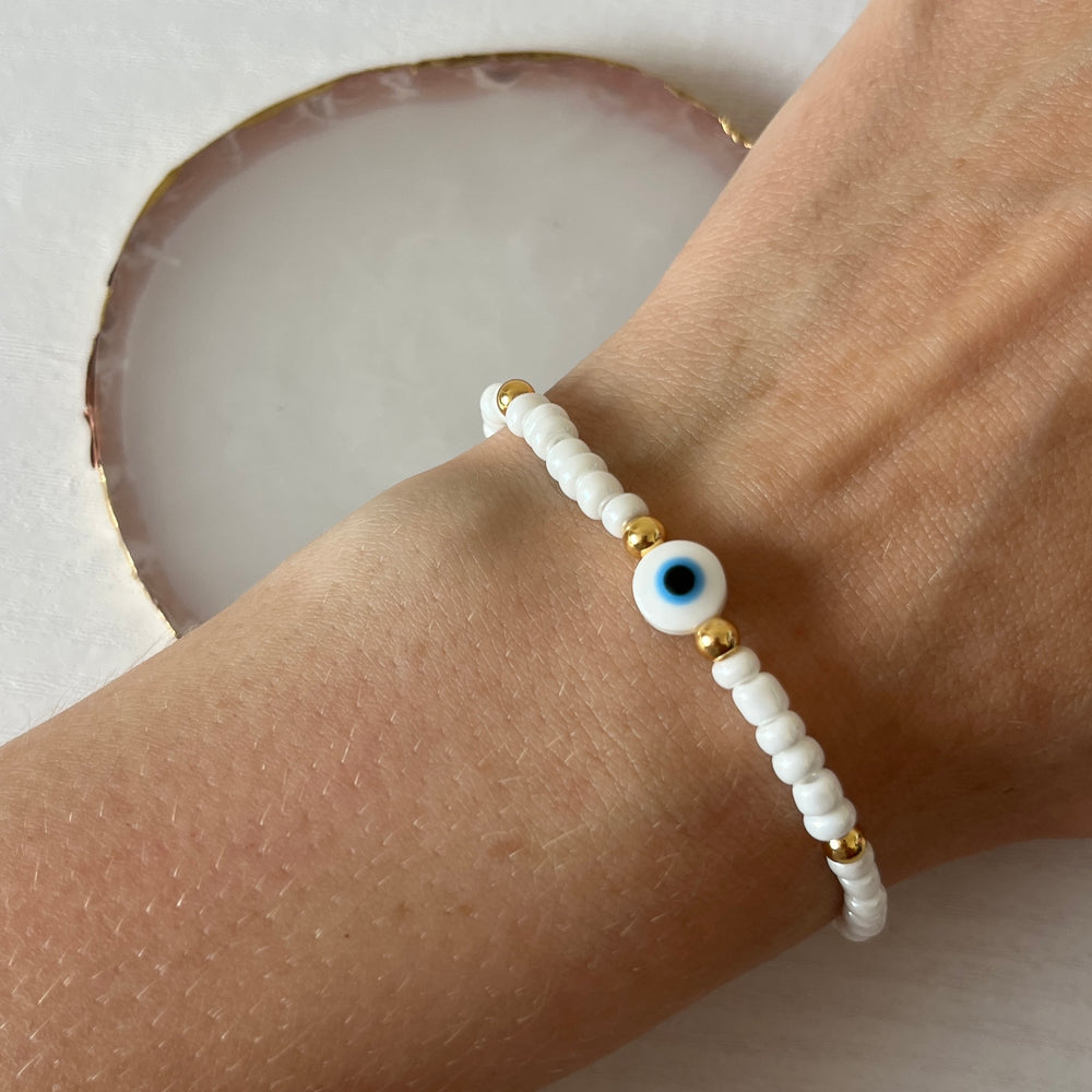 White evil eye bracelet