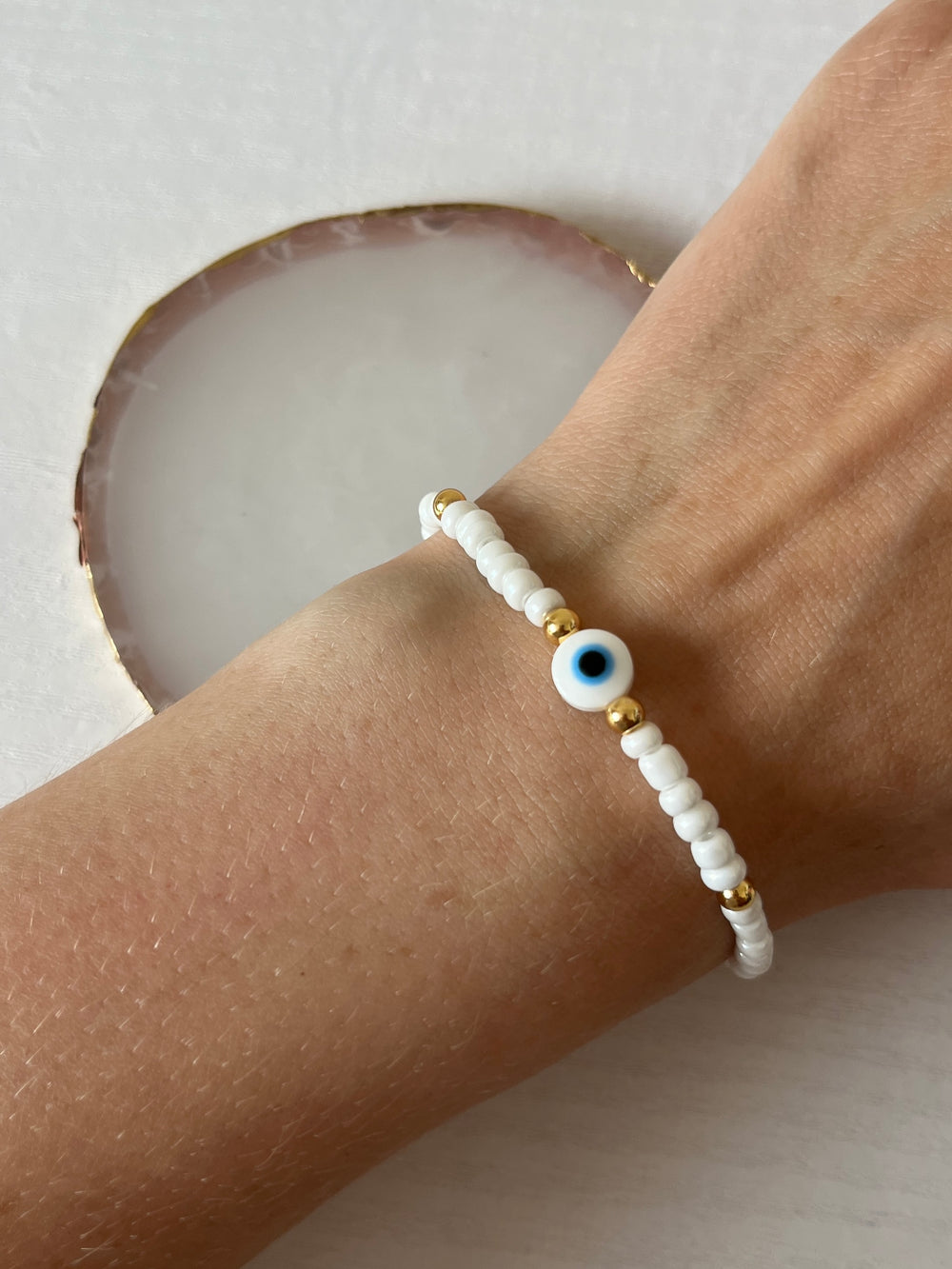 White evil eye bracelet