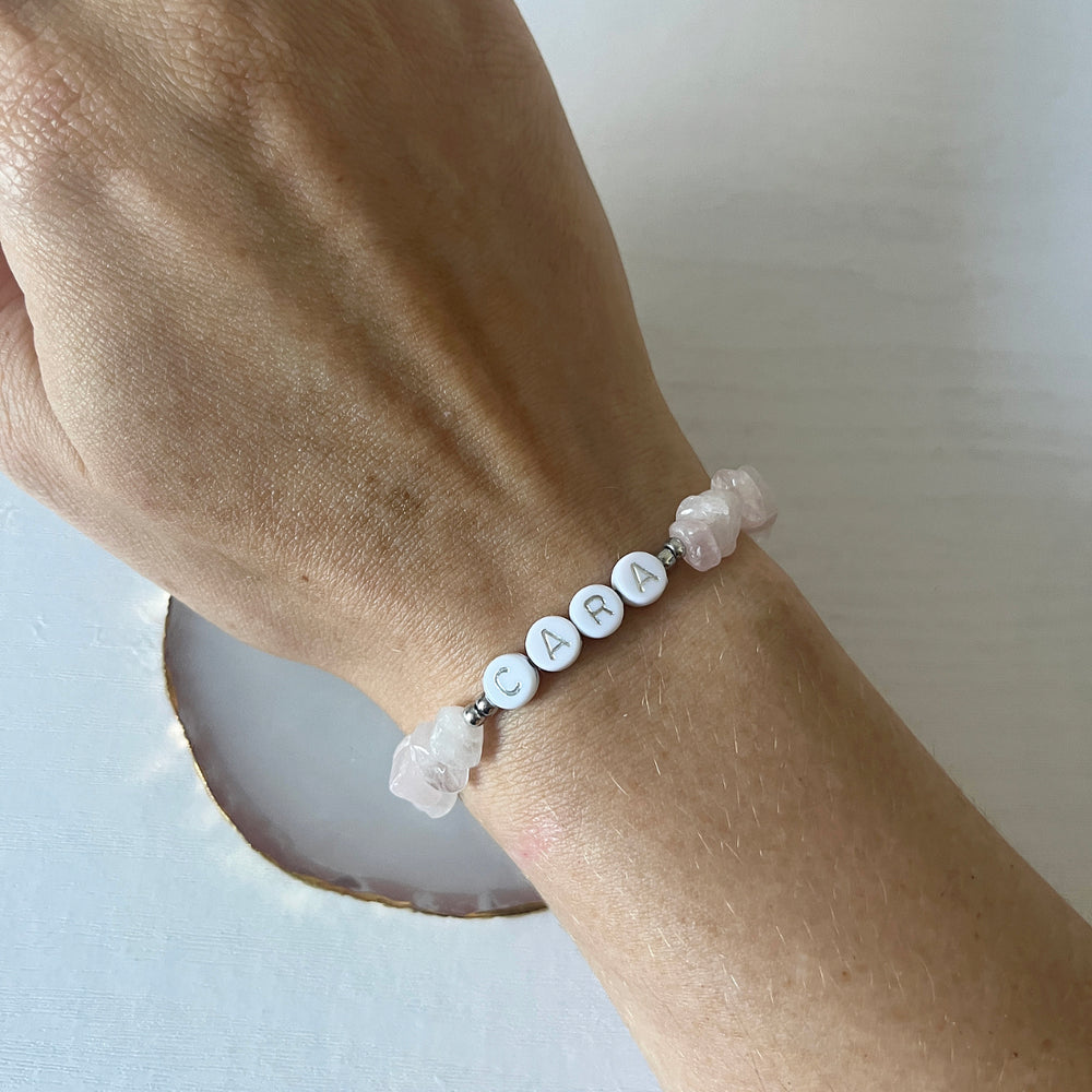 Rose quartz personalised bracelet - Positively Beaded