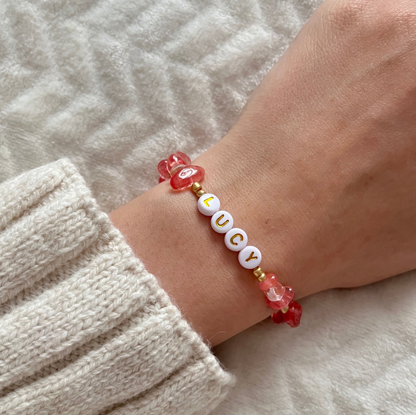 Cherry glass crystal personalised bracelet - Positively Beaded