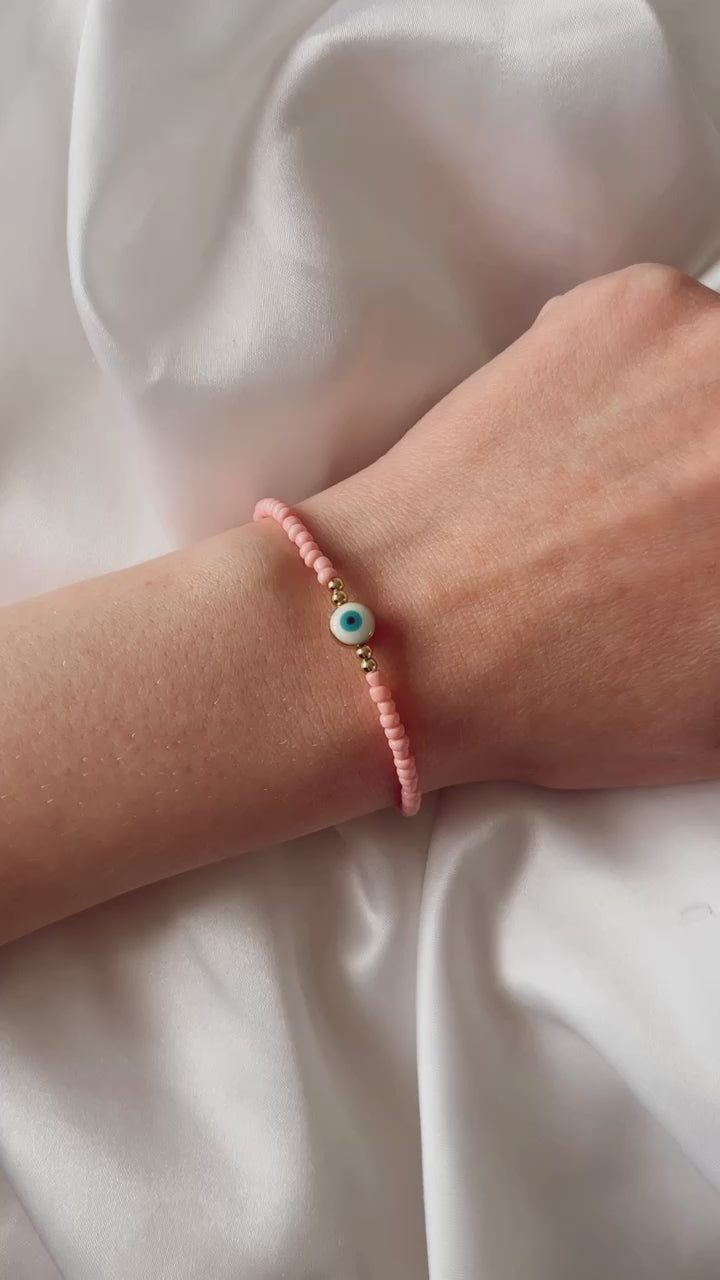 Pink evil eye stacking bracelet