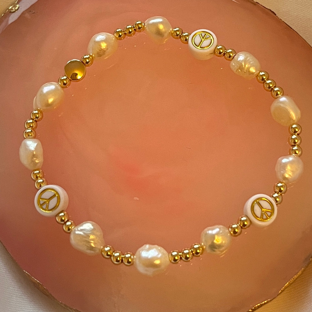 Peace and pearls beaded bracelet - Positively Beaded