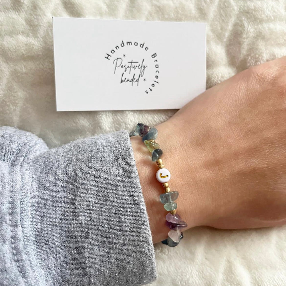 Rainbow fluorite personalised crystal bracelet - Positively Beaded