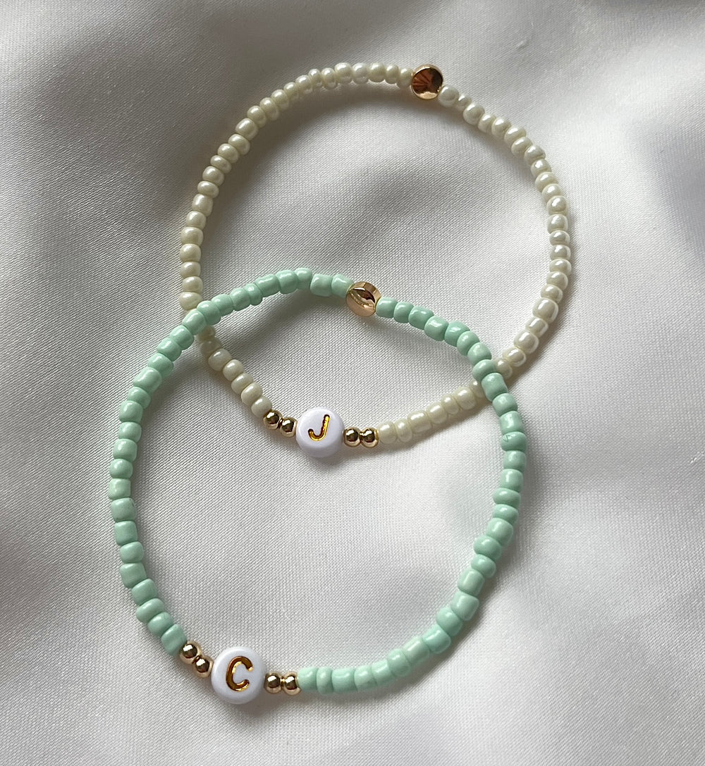 Minimalist neutral initial bracelet - Positively Beaded