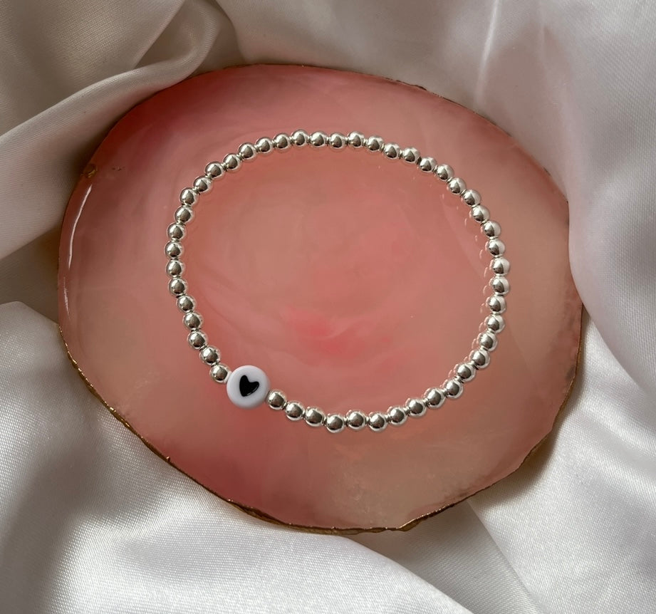 Minimalist heart stacking bracelet - silver - Positively Beaded