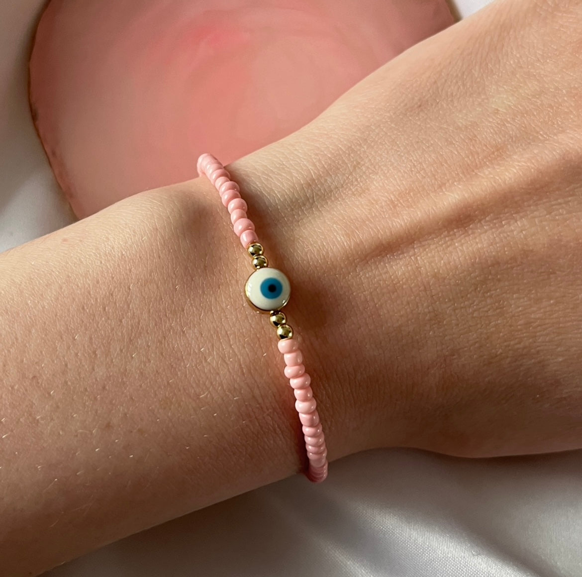 Pink evil eye stacking bracelet